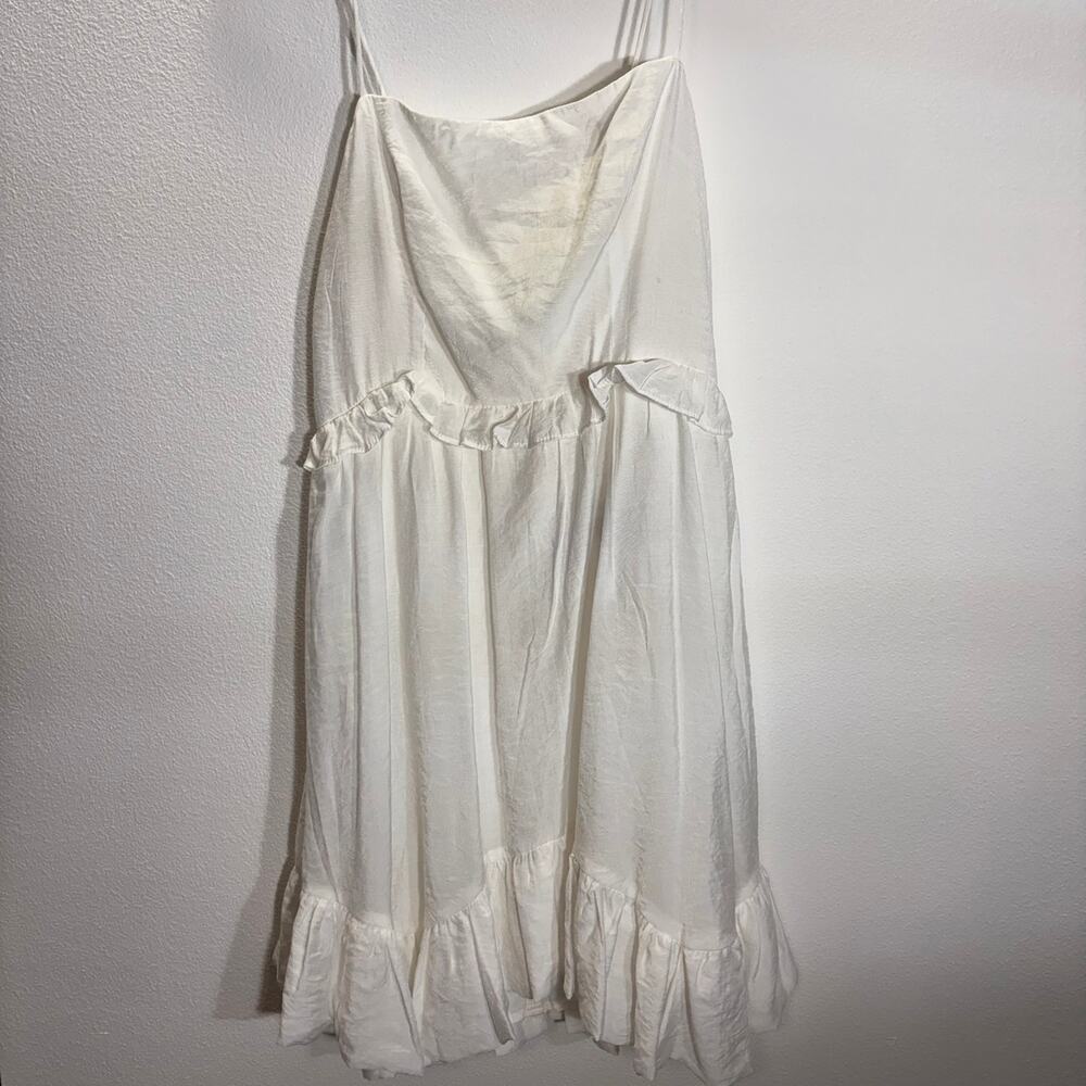 Hello Molly White NWT Mini Dress Lace Up Back Ruffle Hem Spaghetti Strap Sz M
